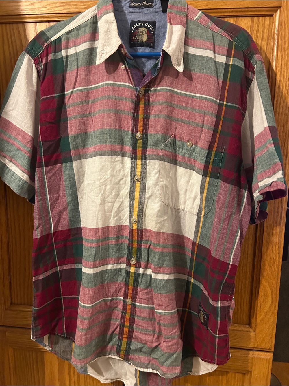 Salty Dog Gant Men’s Short-Sleeve Plaid Button-Down Shirt - Red, Green & White